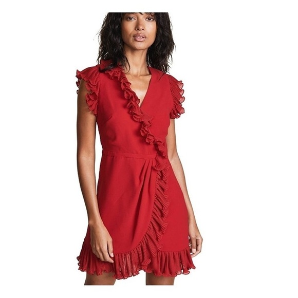 Jill Stuart Dresses & Skirts - JILL STUART Red Flutter Ruffle Trim V-Neck Mini Dress‎ Size 6